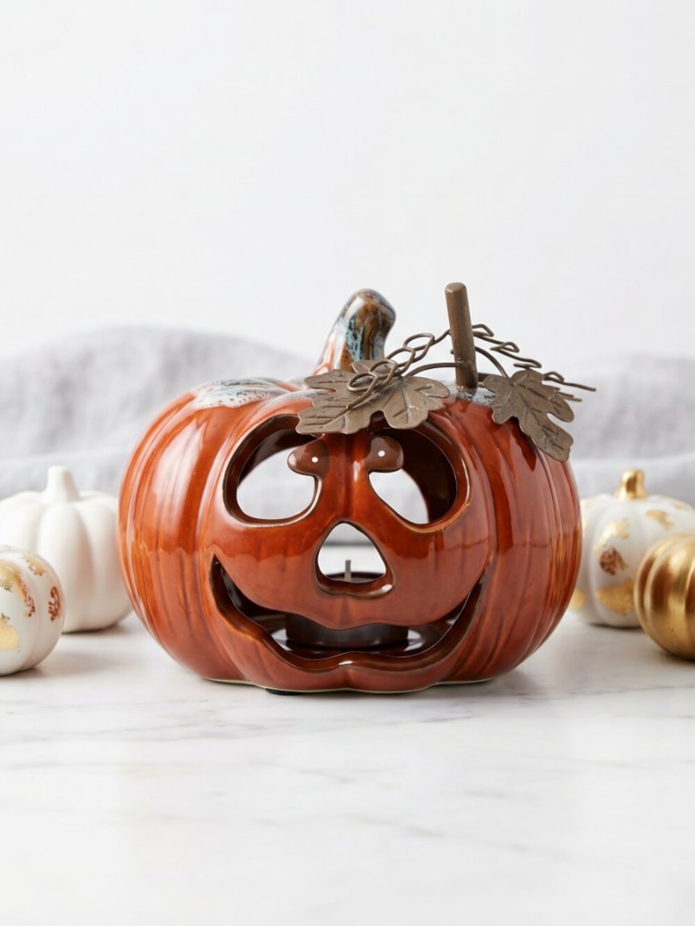 Halloween Pumpkin Jack-O-Lantern Ceramic Tealight Votive Candle Holder - Picture 13 of 16